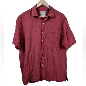 Margaritaville • Red Silk Linen Button Down Short Sleeve